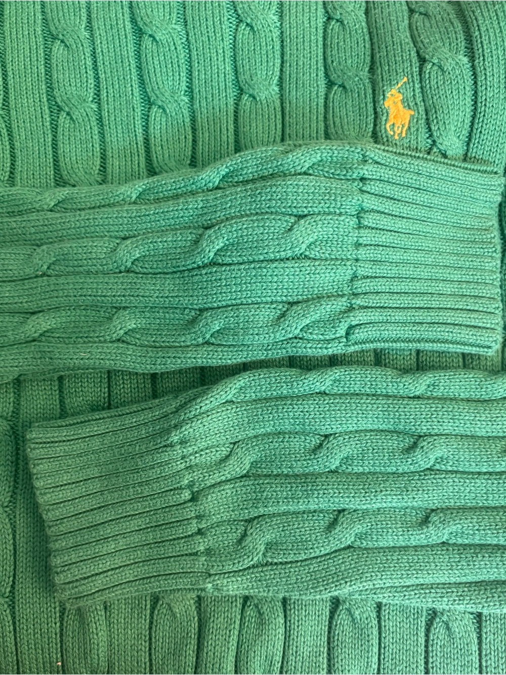 Polo Ralph Lauren Green Cable Knit Cotton Sweater Yellow Pony XL - Picture 9 of 11